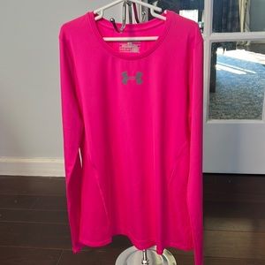 UNDER ARMOUR heat gear long sleeve top, girls L, hot pink